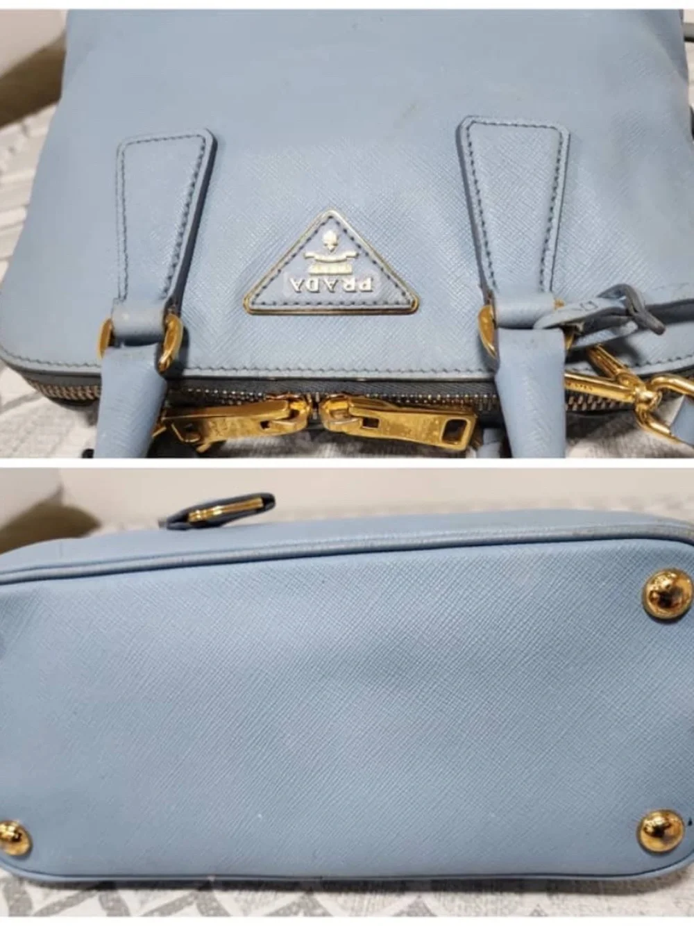 Authentic PRADA Saffiano Lux Small Promenade Tote Bag Blue